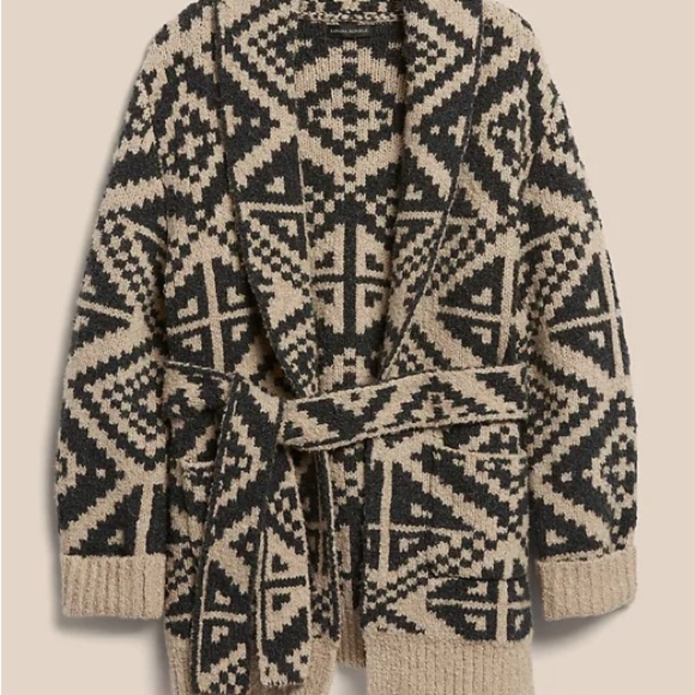 Banana Republic Black and Cream Patterned Cardigan